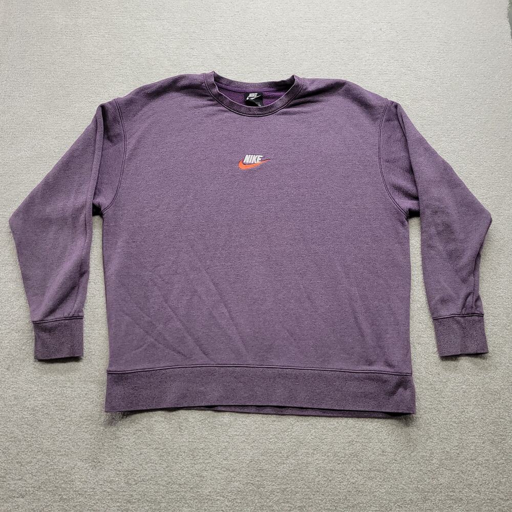 Nike Mens XXL Purple Crewneck Sweatshirt Center Swoosh Embroidered Logo Pullover
